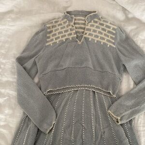 Reworked Vintage Baby Blue Knit Skirt Set